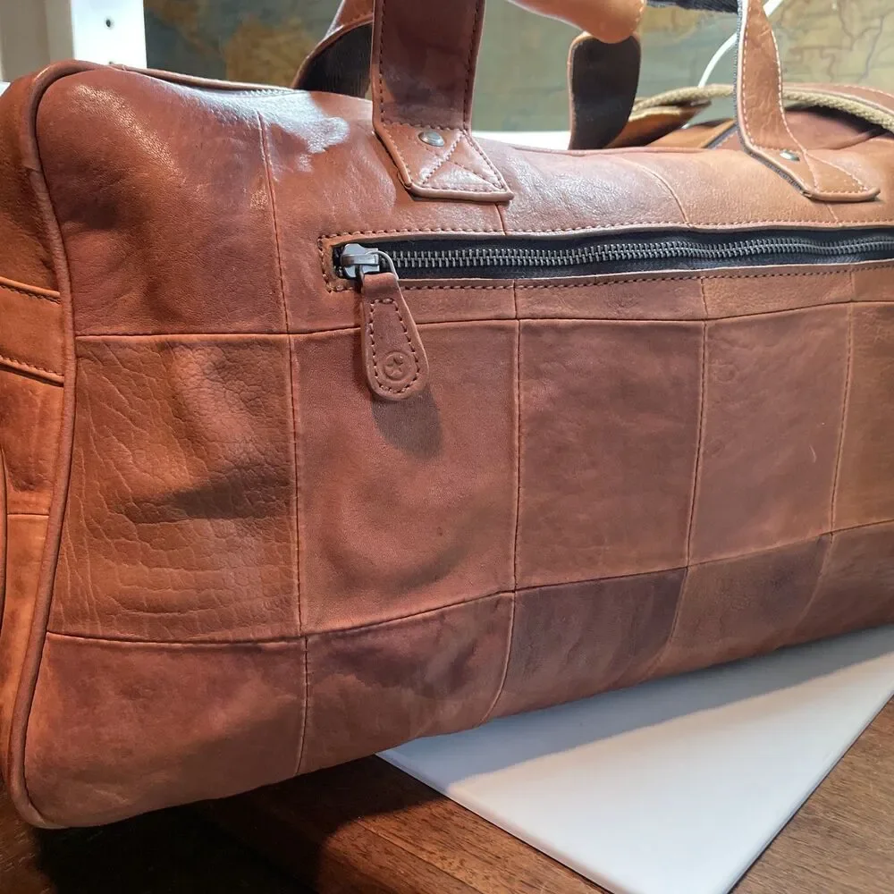 Aaron Leather Goods Patchwork Leather Duffle with 2 Shoe Storage Compartment